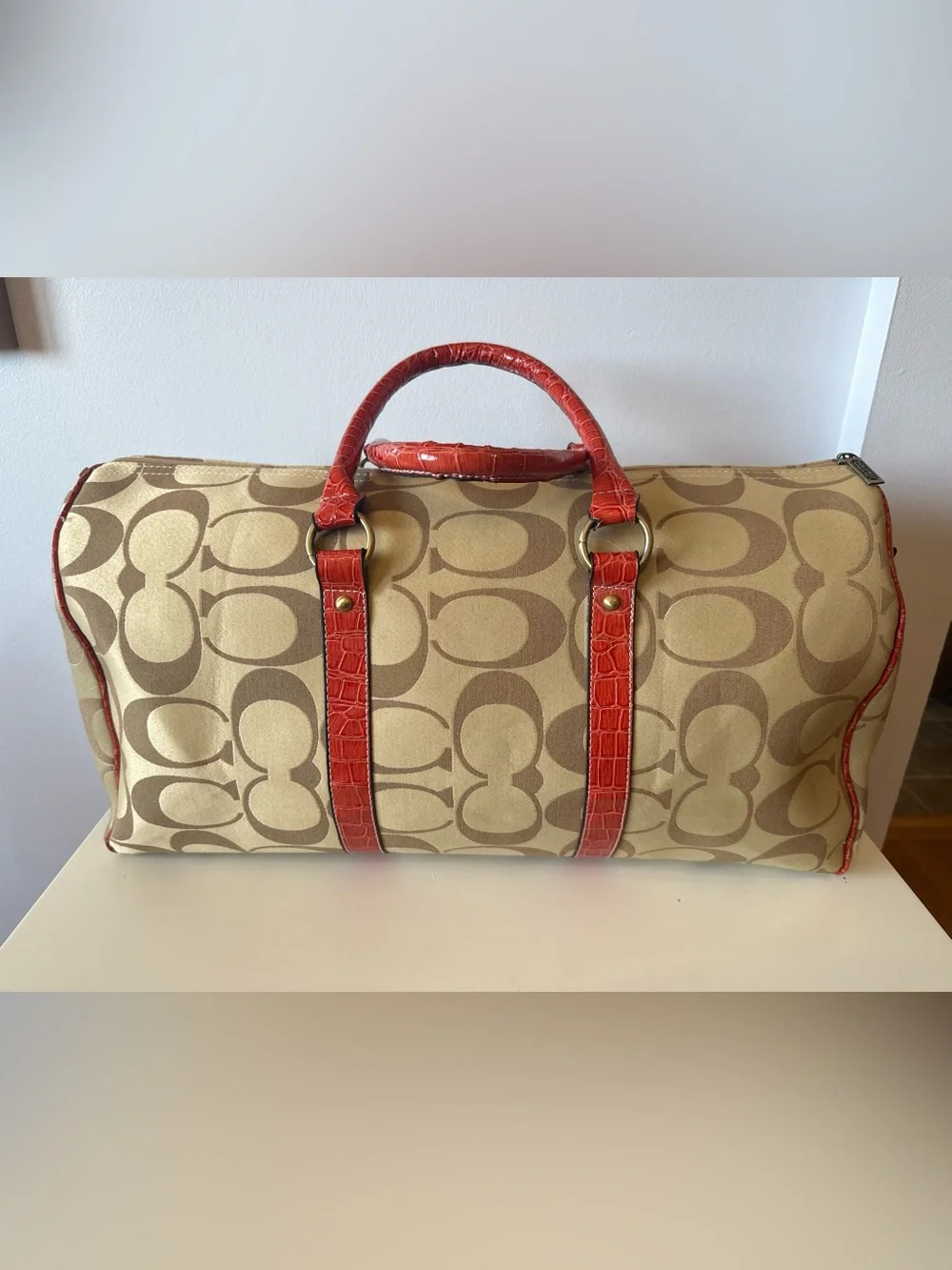 Vintage Y2K Coach Heritage Stripe Boston Duffel Satchel Bag #1388 Purple Lining